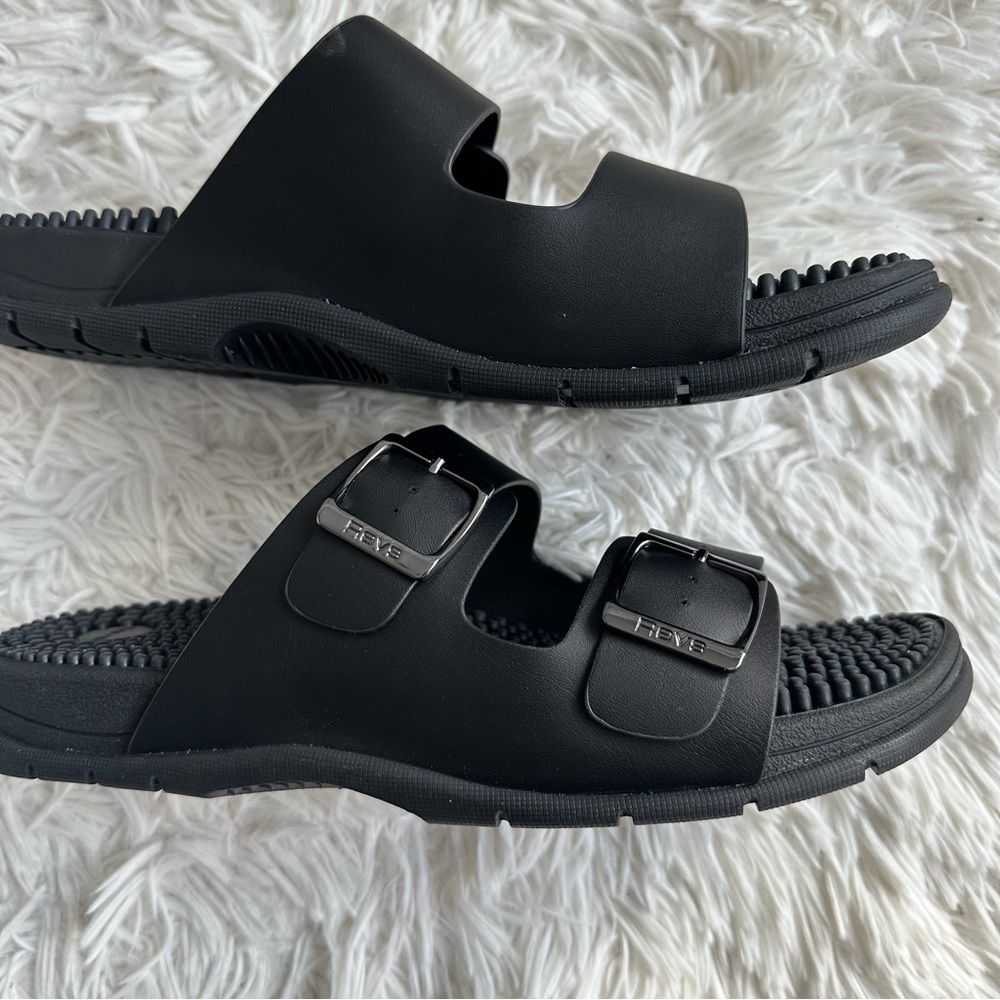 Revs Mens Lochy Double Strap Acupressure Sandals Black New In Box Size 9 - Picture 4 of 7
